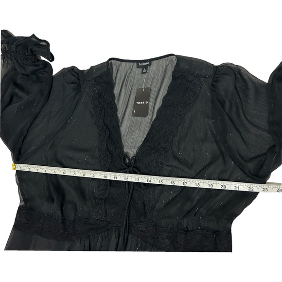 Torrid Womens Plus Size 1 Babydoll Crinkle Lurex Chiffon Top Blouse 14-16 - Picture 13 of 15